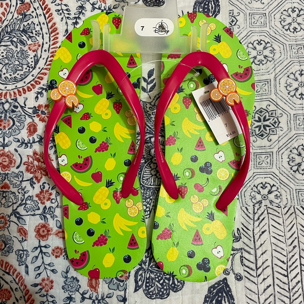 Tropical fruit print Mickey Mouse flip flops